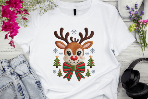Cute Reindeer Face with Bow Embroidery Review