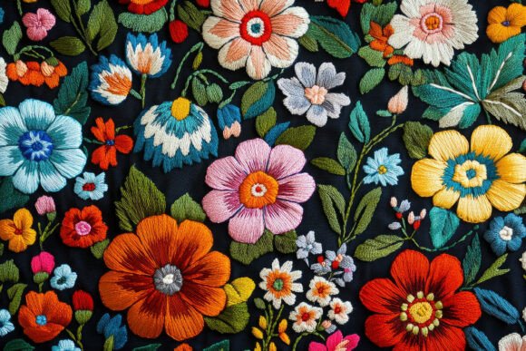 Review: Colorful Embroidery on Black Fabric Back